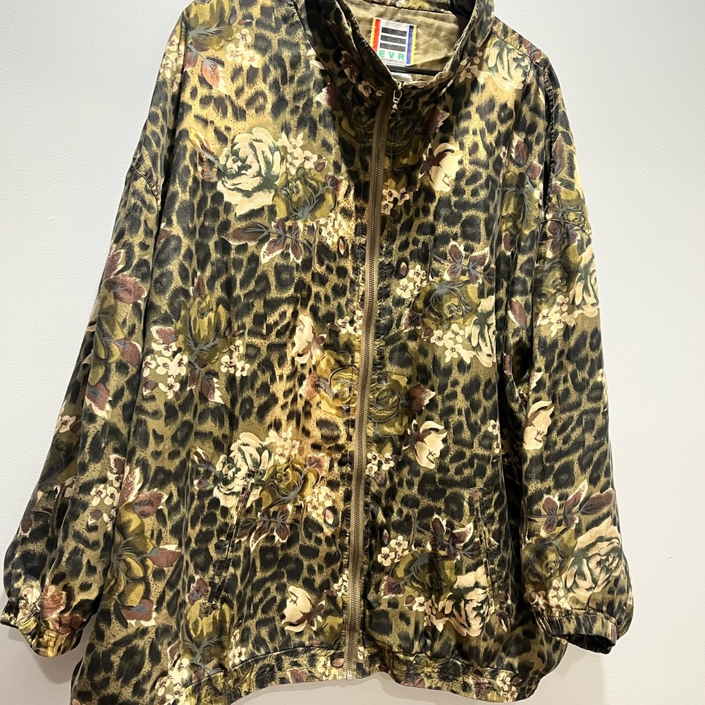 Vintage leopard print 80s 100% silk‎ bomber oversize jacket Size 3X - Picture 2 of 9